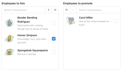 Dual list box used to transfer items from one place to another.